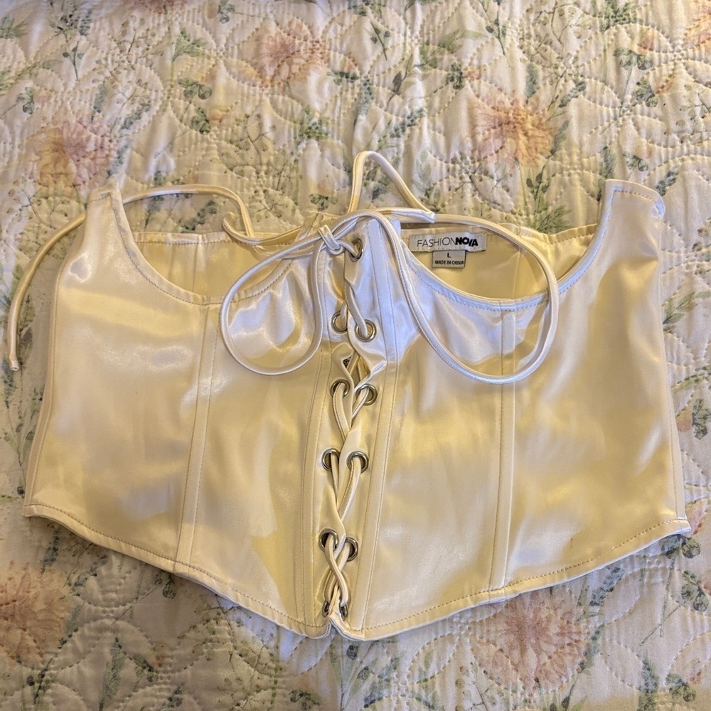 Fashion Nova Cream Lace-Up Crop Top